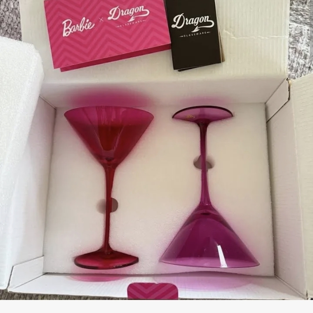 Barbie x Dragon Pink and Gold Martini Glass Set